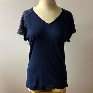 Izod Dark Blue Women's Top with Lace Sleeves
